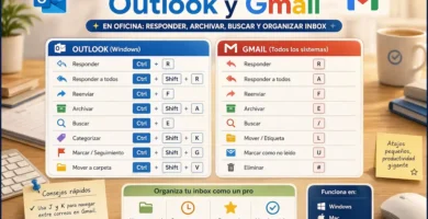 Atajos de teclado para Outlook y Gmail en oficina: responder, archivar, buscar y organizar inbox