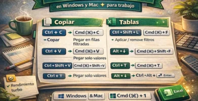 Chuleta de atajos de Excel en Windows y Mac para trabajo copiar, filtros, tablas y formato