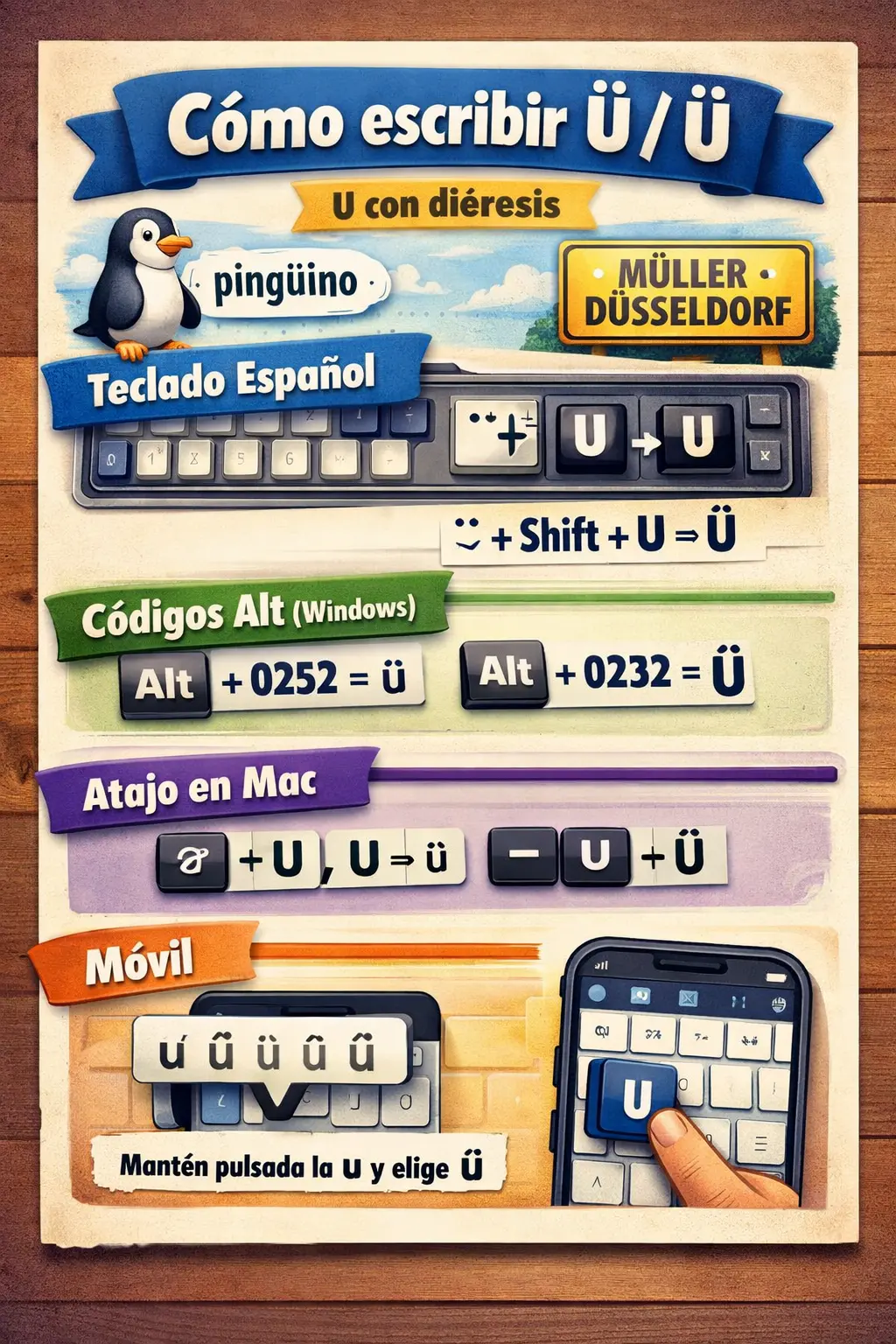 Cómo hacer la ü U con diéresis en el teclado Windows y Mac