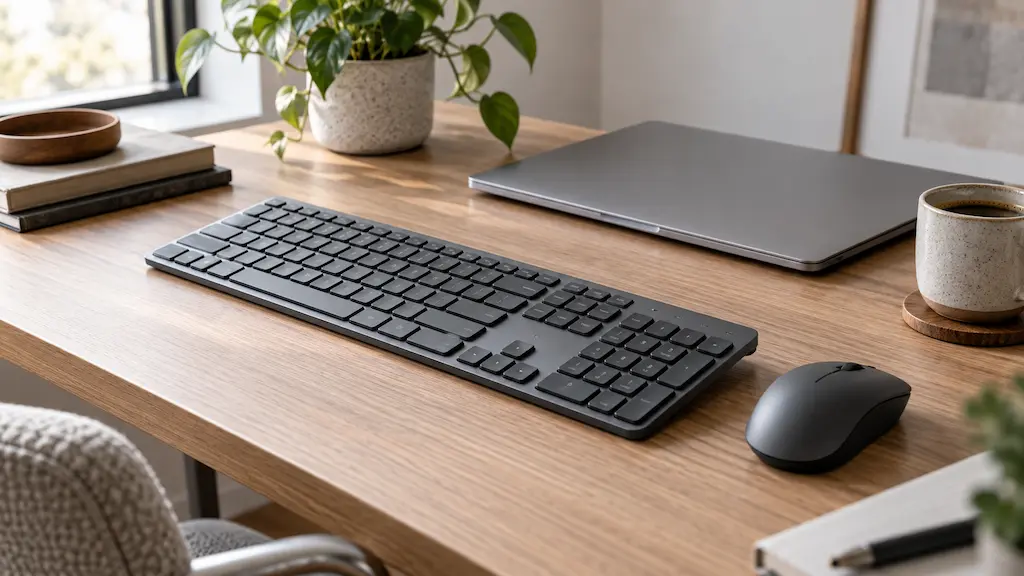 Comparativa de los mejores teclados de oficina sobre una mesa de trabajo