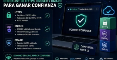 Dominio confiable para IA checklist de HTTPS, DNSSEC y DMARC para ganar confianza