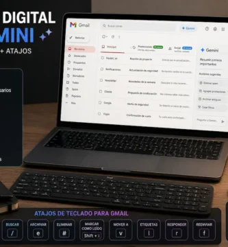 Limpieza digital con Gemini checklist y Gmail en laptop (atajos de teclado para organizar)
