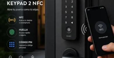 Nuki Keypad 2 NFC en puerta abrir con NFC, huella o código PIN
