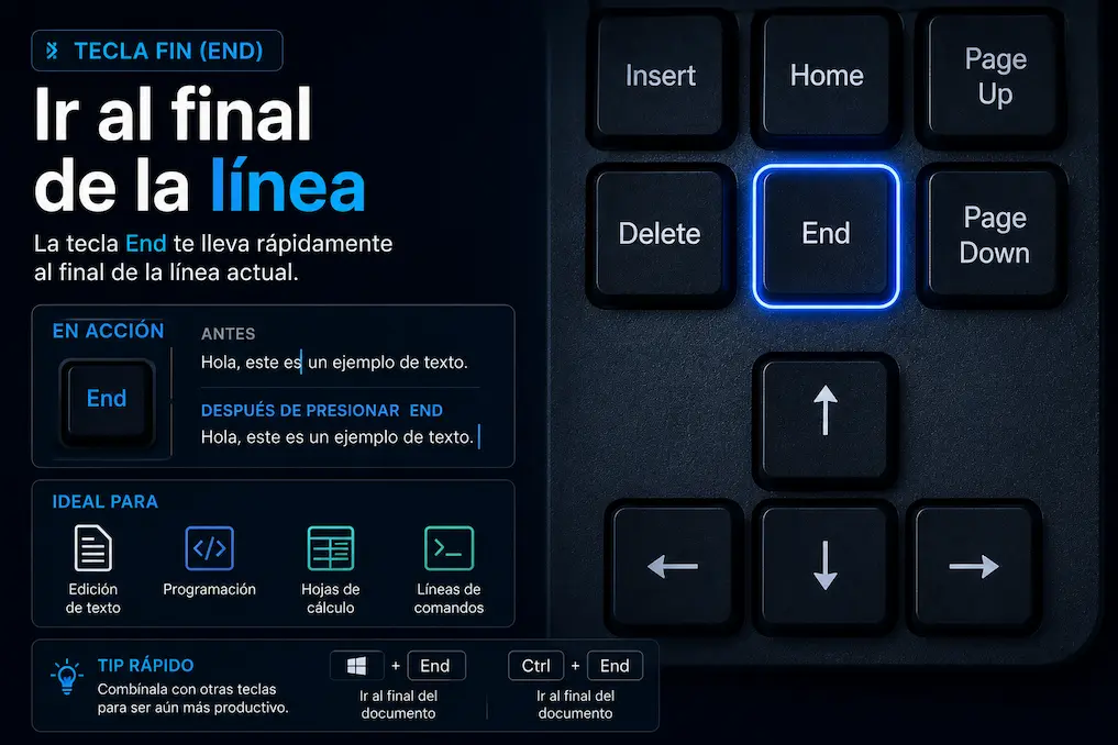 Tecla Fin (End) en un teclado ir al final de la línea