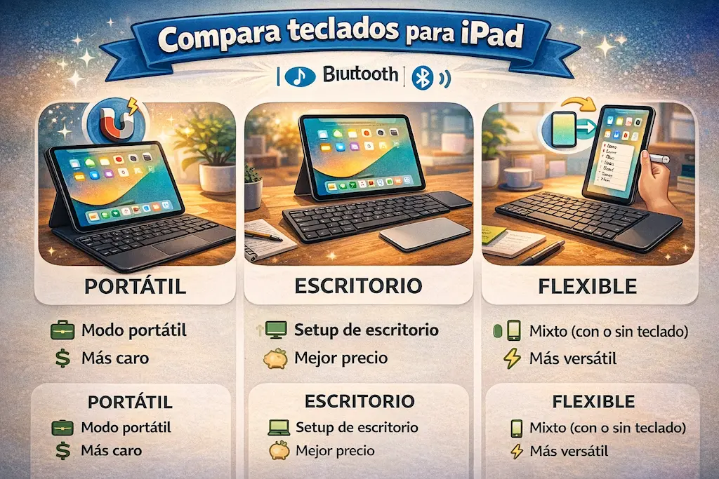 Teclado con trackpad para iPad en home office funda con teclado vs Bluetooth