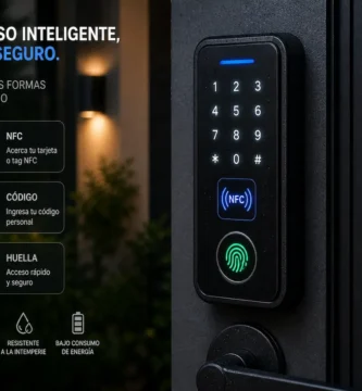 Teclado de acceso para cerradura inteligente con NFC, código y huella en puerta exterior