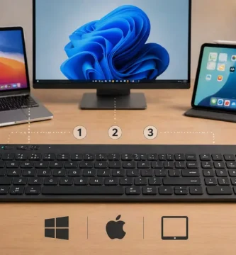Teclado inalámbrico multi-dispositivo con cambio 1-2-3 para PC, Mac y iPad en escritorio