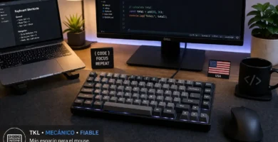 Teclado mecánico TKL para programar en escritorio con laptop y monitor en USA