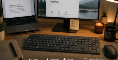 Teclado silencioso y cómodo para escritores y creadores en home office (laptop + monitor)