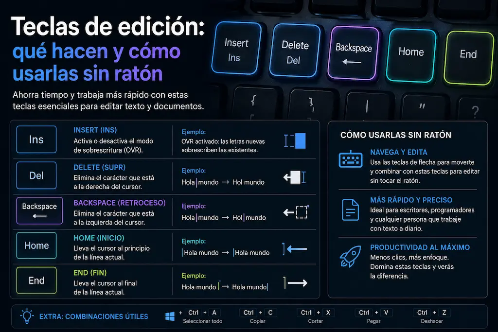 Teclas de edición qué hacen y cómo usarlas sin ratón