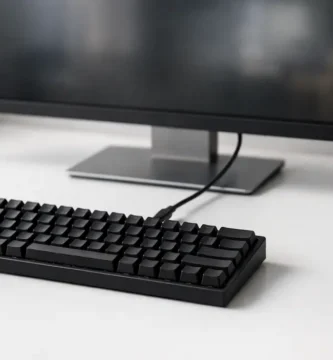 Teclado con ordenador integrado conectado por USB-C a un monitor