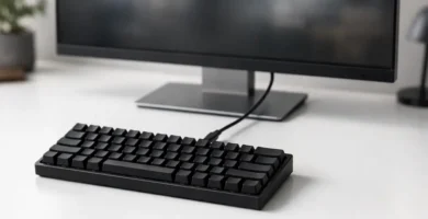 Teclado con ordenador integrado conectado por USB-C a un monitor